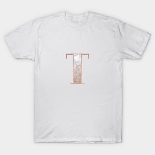 Monogram rose gold glitter marble T T-Shirt